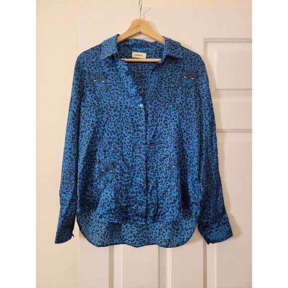 L'Agence Tyler Leopard Silk Blouse, Blue - Picture 1 of 10